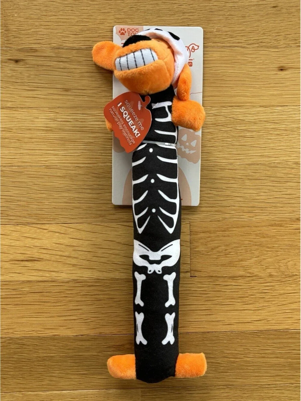Multipet Loofa Dog Skeleton Costume Halloween Plush Squeaker Toy Orange 12” New